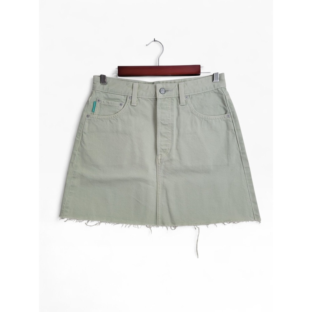 NWT Boyish 100% Cotton Corey High Rise Denim Mini Skirt Green Raw Hem Size 27